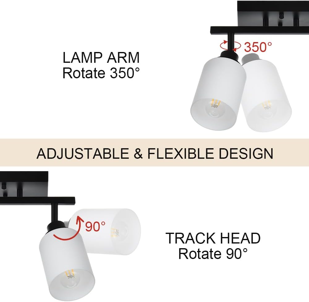 TODOLUZ 3-Lights Track Lighting Kit, Black Directional Ceiling Light Fixtures with Opal White Glass, Wall Mounted Spotlight for Kitchen Hallway