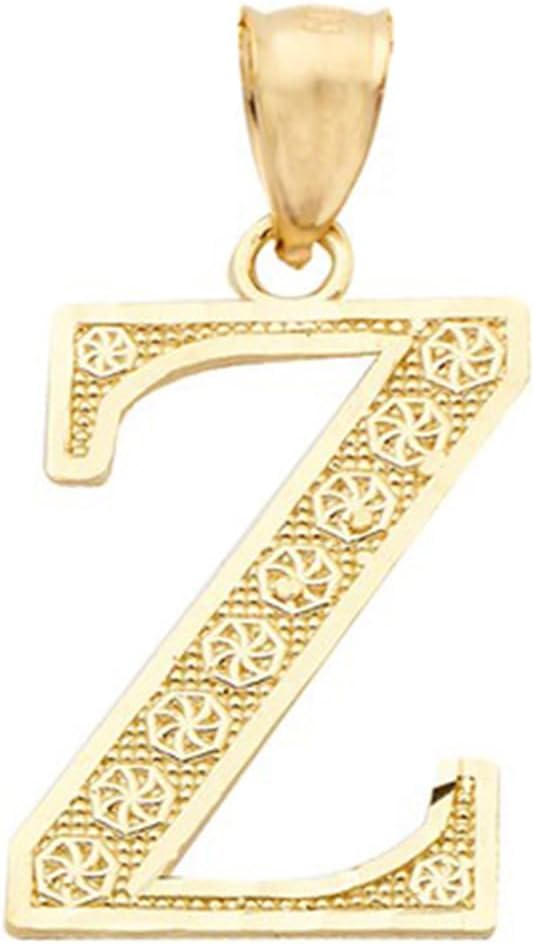 LoveBling 10K Yellow Gold Diamond Cut A to Z Alphabet Initial Letter Charm Necklace Pendant (Small Size)