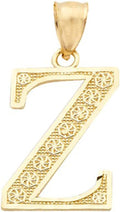 LoveBling 10K Yellow Gold Diamond Cut A to Z Alphabet Initial Letter Charm Necklace Pendant (Small Size)
