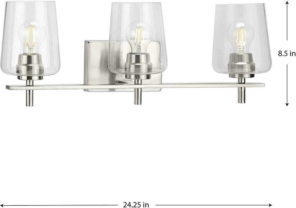 Progress Lighting Calais Collection 3-Light Clear Glass New Traditional Bath Vanity Light Brushed Nickel
