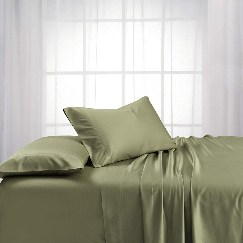 Solid 600-Thread-Count, Viscose Derived from Bamboo, Super Soft and Cool Bed Sheets Set (Twin Extra Long-XL, Sage)