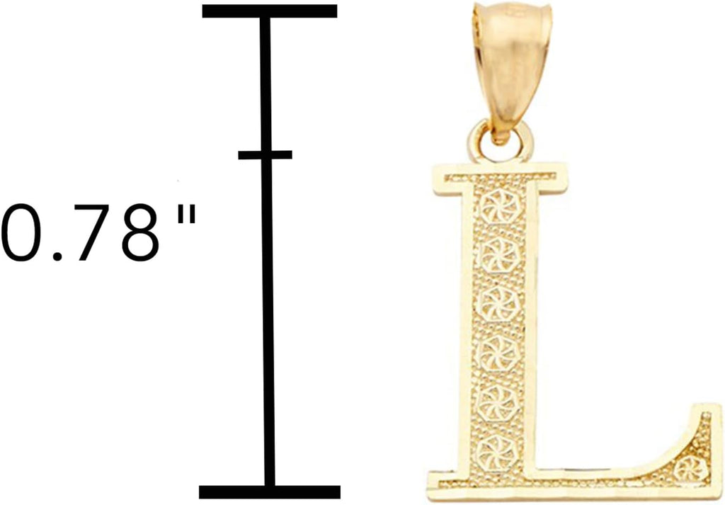 LoveBling 10K Yellow Gold Diamond Cut A to Z Alphabet Initial Letter Charm Necklace Pendant (Small Size)