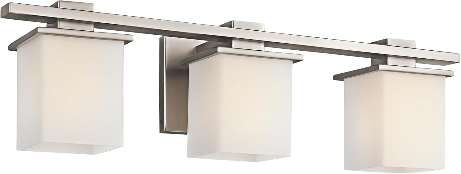 Kichler Tully 24' Vanity Light in Antique Pewter, 3-Light Modern Bathroom Light with Satin Etched Cased Opal Glass, (24' W x 6.5' H), 45151AP