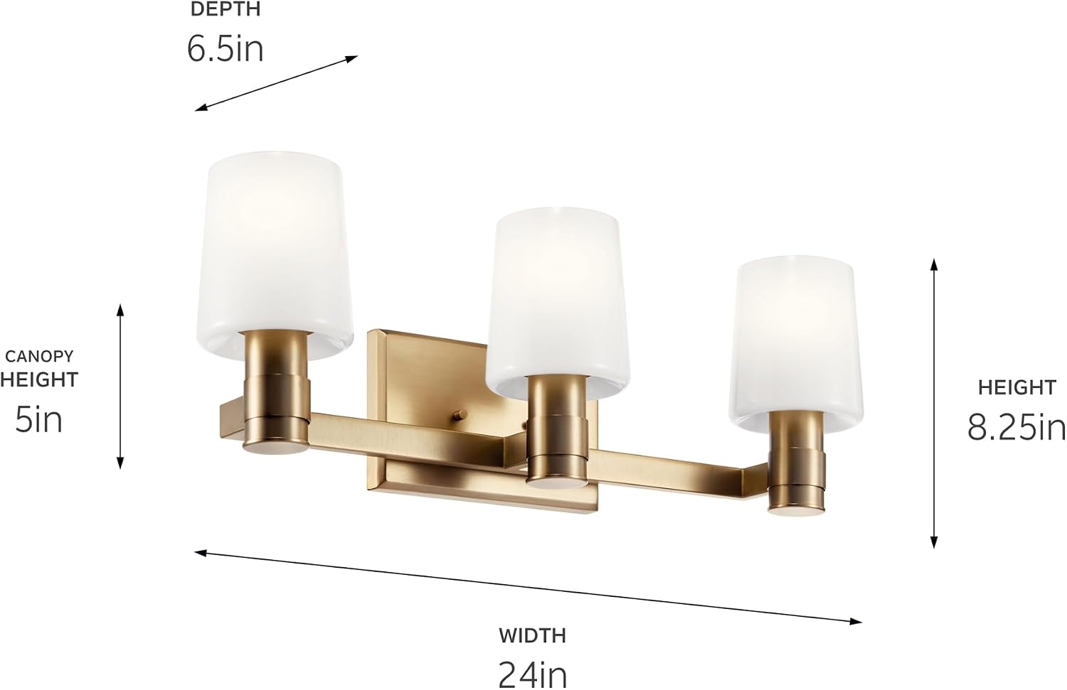 Kichler Adani 3-Light Vanity Light Fixture, Modern Bathroom Vanity Lighting with Opal Glass in Champagne Bronze for Bathroom or Powder Room Wall Mount (8.25' x 24'), 55176CPZ