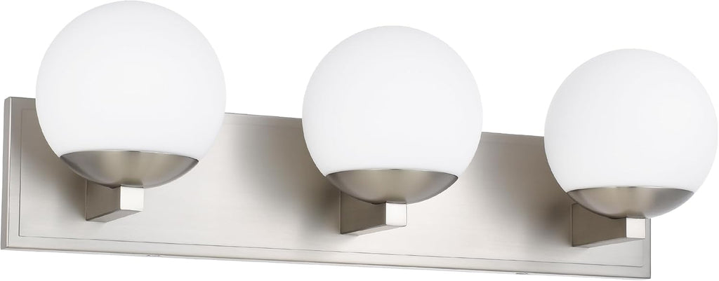 Bathroom Vanity Light Fixtures, 3-Light Globe Bathroom Lighting Fixtures Over Mirror, Modern Wall Lights for Living Room, Long Backplate, Standard E26 Base, Brushed Nickel