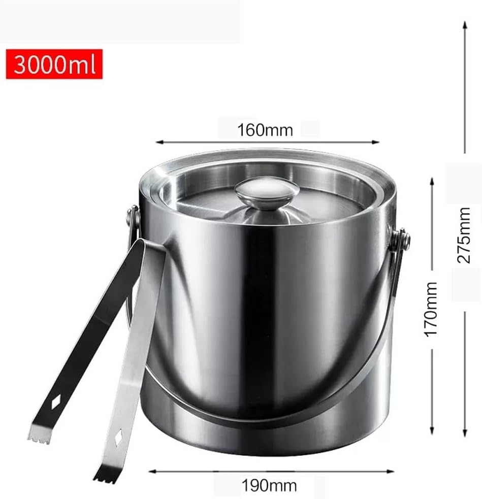 Ice Bucket Ice Bucket for Freezer Stainless Steel Ice Cube Barrel Cold Beer Barrel Double-layer Large-capacity Sealed Insulation Barrel Bar Commercial Champagne Barrel Ice Buckets Party Cooler Drink C