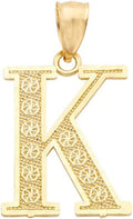 LoveBling 10K Yellow Gold Diamond Cut A to Z Alphabet Initial Letter Charm Necklace Pendant (Small Size)