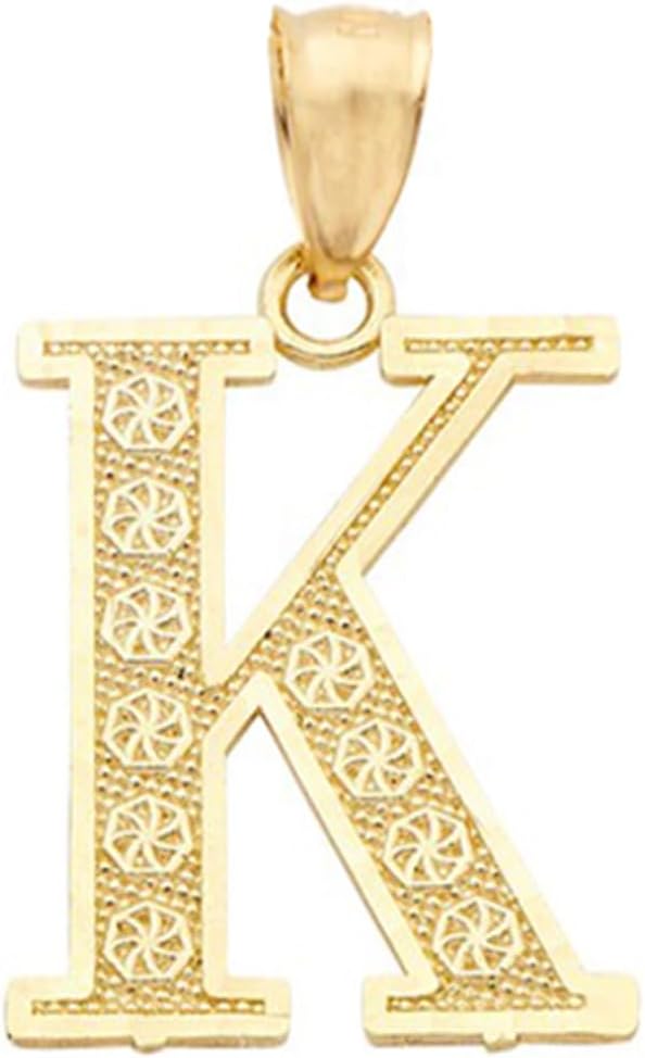 LoveBling 10K Yellow Gold Diamond Cut A to Z Alphabet Initial Letter Charm Necklace Pendant (Small Size)