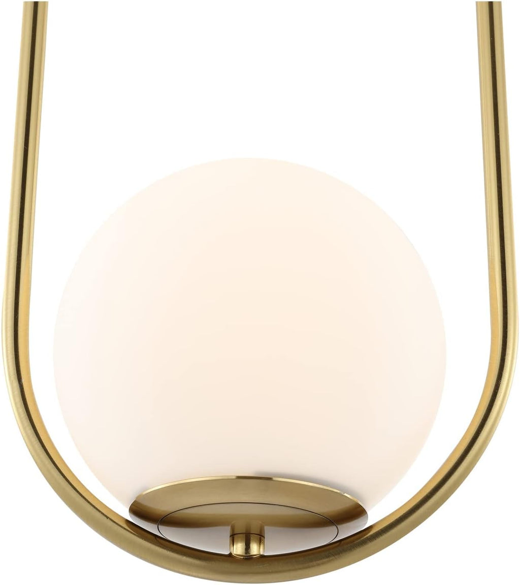 BYOLIIMA Modern Gold Globe Chandelier 2-Lights Mid Century Pendant Light Brushed Brass Ceiling Hanging Lighting Fixture with White Globe Glass Lampshade for Kitchen Island Dining Room Bedroom