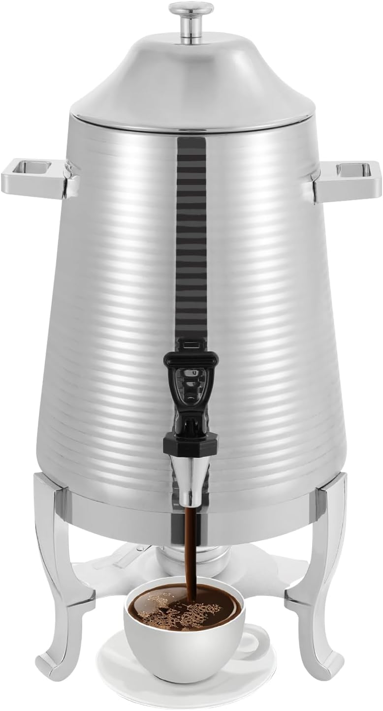 Insulated Beverage Dispenser 13L Stainless Steel Hot Drink Dispenser Countertop Commercial Hot and Cold Coffee Carafe with Spigot & Stand for Tea, Coffee, Milk, Water & Juice (Silver)