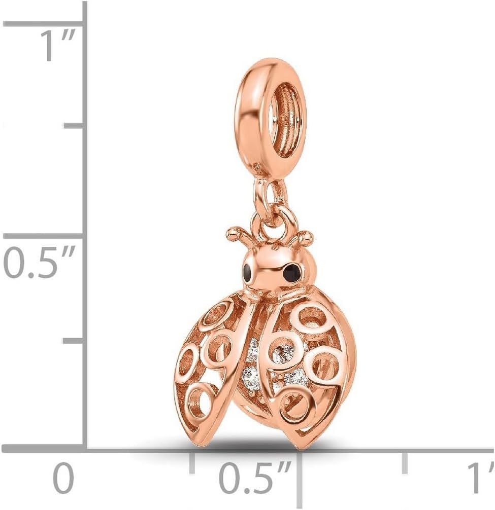 JewelryWeb 2mm 925 Sterling Silver Reflections Rose Gold Plated Cubic Zirconia Lady Bug Dangle Bead Charm Pendant Necklace for Women