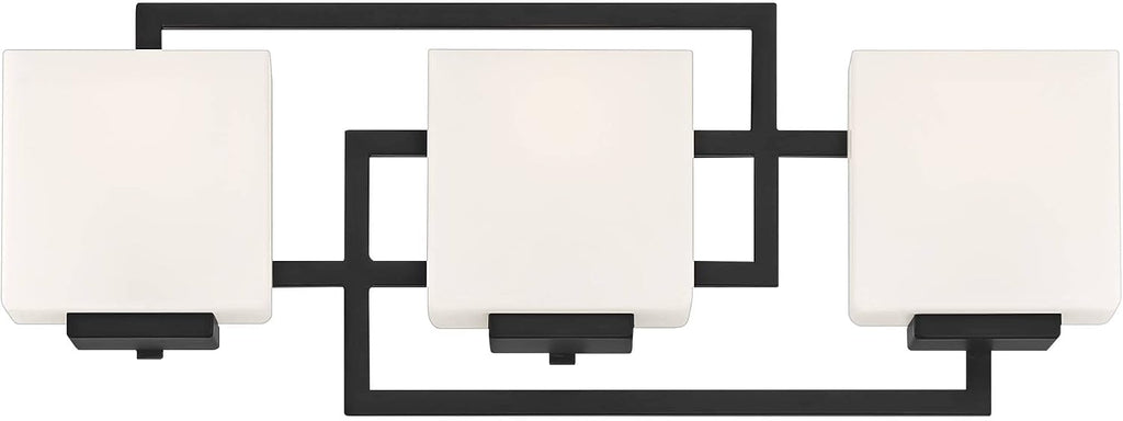 Possini Euro Design Lighting on the Square Modern Wall Mount Light Matte Black Aluminum Hardwired 21' 3-Light Fixture Opal Glass Shade for Bathroom Vanity Mirror House Living Room Home Hallway