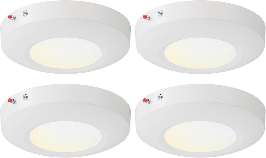 6 Inch LED Emergency Disk Light Kit with Battery Backup, Ceiling Mount Emergency Lights, Dimmable, 120-277V, 15W, 1000lm, CRI90, 5CCT Selectable, ETL & Wet Rated, White, 4 Packs