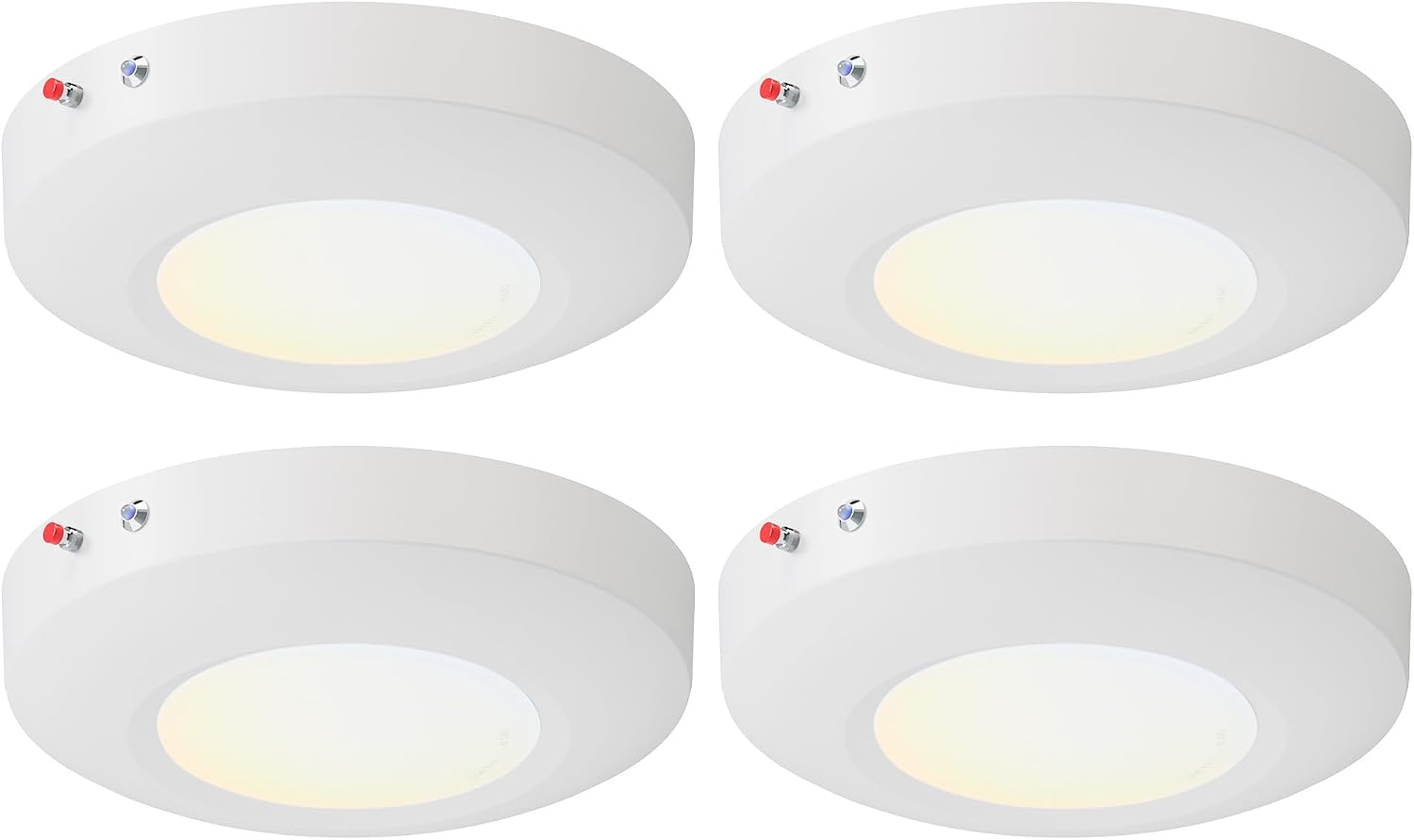 6 Inch LED Emergency Disk Light Kit with Battery Backup, Ceiling Mount Emergency Lights, Dimmable, 120-277V, 15W, 1000lm, CRI90, 5CCT Selectable, ETL & Wet Rated, White, 4 Packs