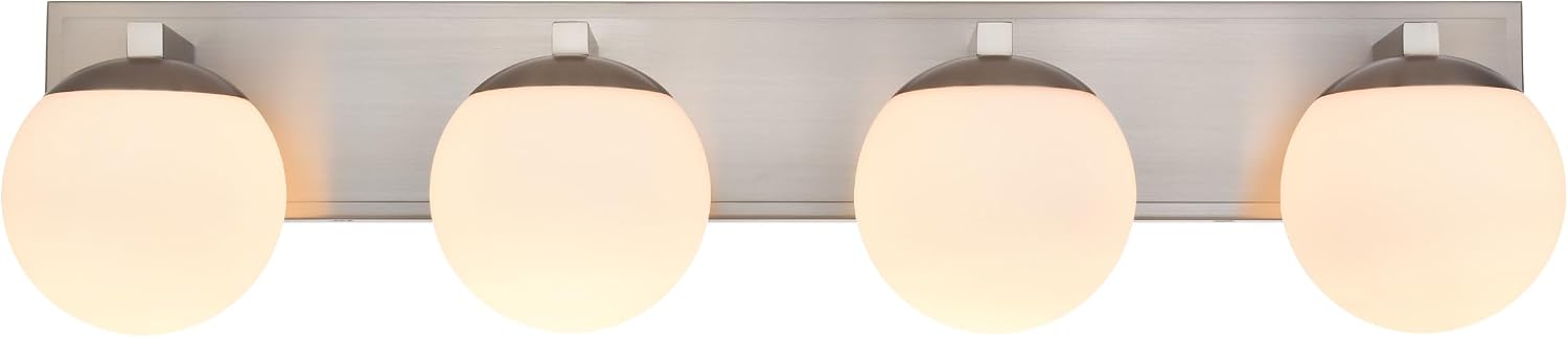 Bathroom Vanity Light Fixtures, 4-Light Globe Bathroom Lighting Fixtures Over Mirror, Modern Wall Lights for Living Room, Long Backplate, Standard E26 Base, Brushed Nickel