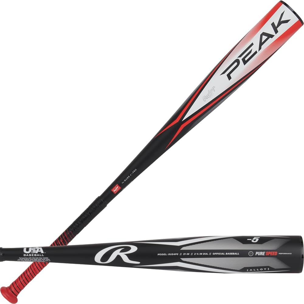 Rawlings | Peak Baseball Bat | USA | -5 / -10 / -11 Drop | 2 5/8' Barrel | 1 Pc. Alloy