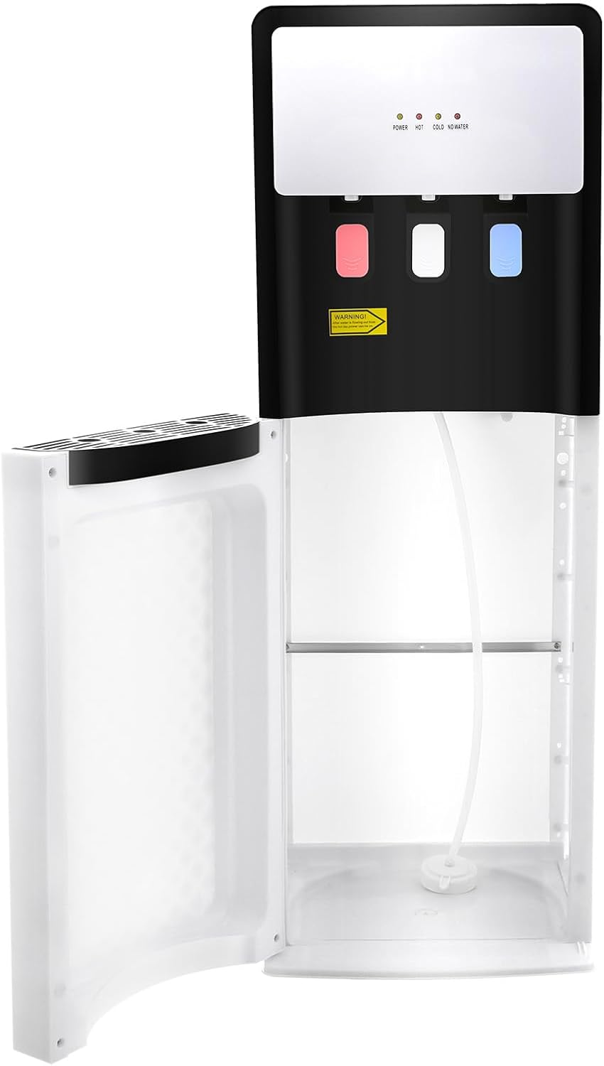 Bottom Loading Water Dispenser，Water Dispenser with 3 Temperatures with Hot, Room & Cold Spouts ，Floor Standing Water Cooler for 3- or 5-Gallon Jug Bottle (White)