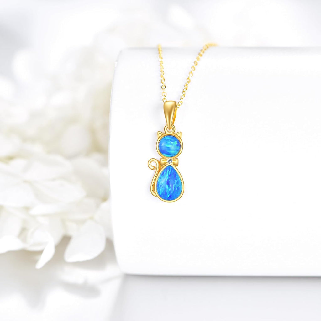 DOVRAN 14K Solid Gold Cat/Butterfly/Heart/Teardrop Necklace for Women 14K Gold Opal/Lapis Lazuli/Black Onyx Pendant Jewelry Gift for Women