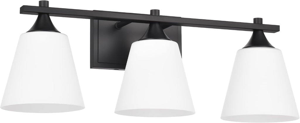 Black Bathroom Vanity Light Fixtures, 3 Lights Traditional Vanity Lighting Fixture with Opal Glass Shade, Porch Wall Mount Light Fixture for Bathroom, Mirror Cabinets Hallway Stairs, Matte Black