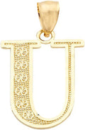 LoveBling 10K Yellow Gold Diamond Cut A to Z Alphabet Initial Letter Charm Necklace Pendant (Small Size)