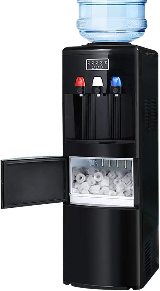 Ice Making Machine 2 in 1 Cold Bottled Water Cooler Hot & Cold Water Dispenser with Ice Maker Hot, Child Safety Lock - Makes 15kg Daily - Ideal for Offices
