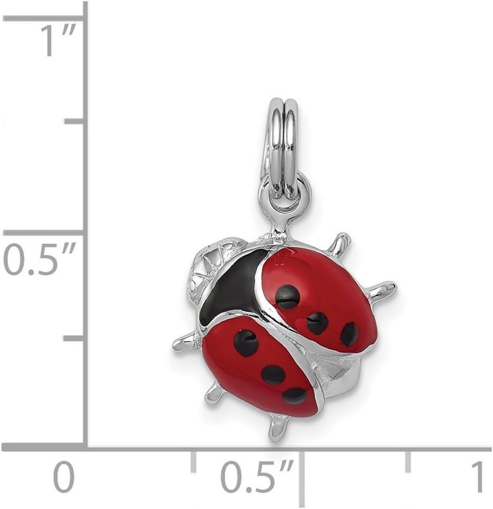 JewelryWeb 925 Sterling Silver Solid Enameled Red Ladybug Charm 12x9mm Wide Pendant Necklace for Women