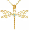 DOVRAN Real Solid Gold Birthstone Butterfly/Dragonfly/Bee/Hummingbird Necklace for Women Yellow Gold Animal Pendant for Christmas Dainty Jewelry Birthday Gifts for Mom Wife