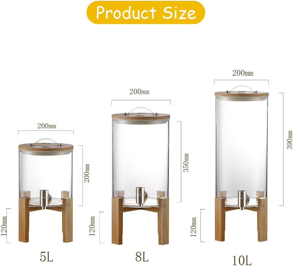 Drink Dispenser, Drinks Dispenser, Beverage Dispenser with Tap and Stand, Drinks Jar Dispenser for Wine Cocktail Glass Drink Barrel with Sealing Cap High Temperature Resistant Glass(5L)
