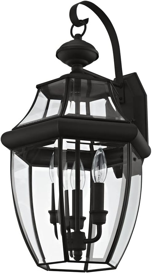 Livex Lighting 2351-91 Outdoor Wall Lantern with Clear Beveled Glass Shades, Brushed Nickel