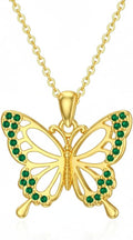 DOVRAN Real Solid Gold Birthstone Butterfly/Dragonfly/Bee/Hummingbird Necklace for Women Yellow Gold Animal Pendant for Christmas Dainty Jewelry Birthday Gifts for Mom Wife