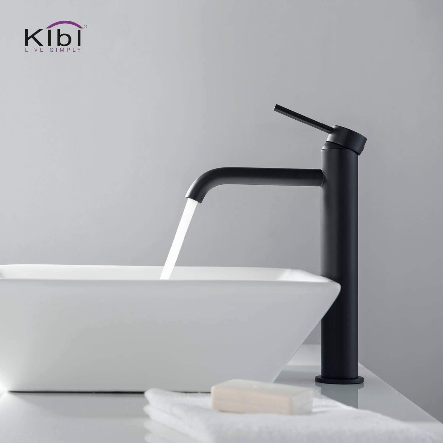 KIBI Bathroom Vessel Sink Faucet, Solid Brass Single Handle Single Hole Bathroom Faucet, High Arc Modern Vanity Faucet with Pop Up Drain, Matte Black, Rust & Corrosion Resistant