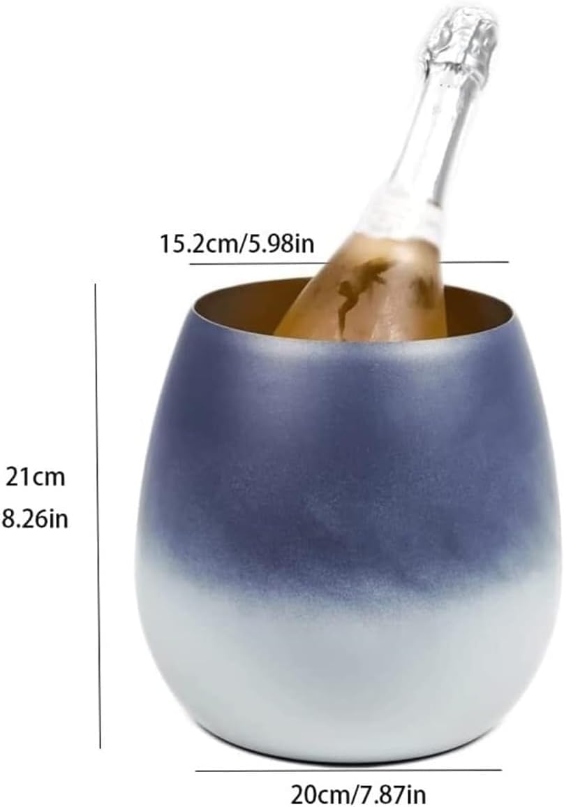 Gradient Blue & White Stainless Steel Wine Chiller – Large Capacity Champagne & Wine Ice Bucket, Double-Wall Insulated Beverage Tub for Home Bar, Parties, and Wedding Decor