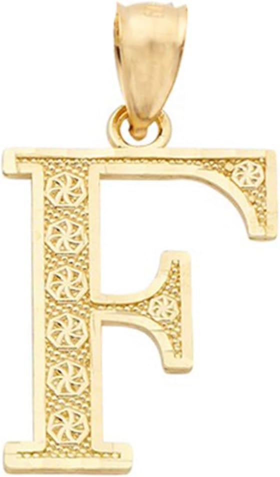 LoveBling 10K Yellow Gold Diamond Cut A to Z Alphabet Initial Letter Charm Necklace Pendant (Small Size)