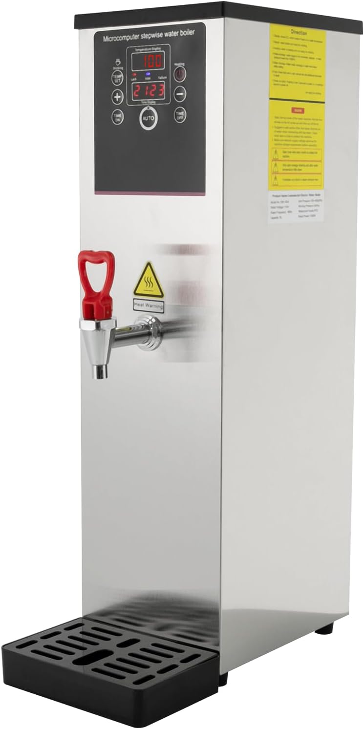 Step-Heating Commercial Hot Water Dispenser Countertop 2500W Fast Ready Water Boiler Machine Automatic 15L Water Boiler for Restaurant, Home, Office(15L,Silver)