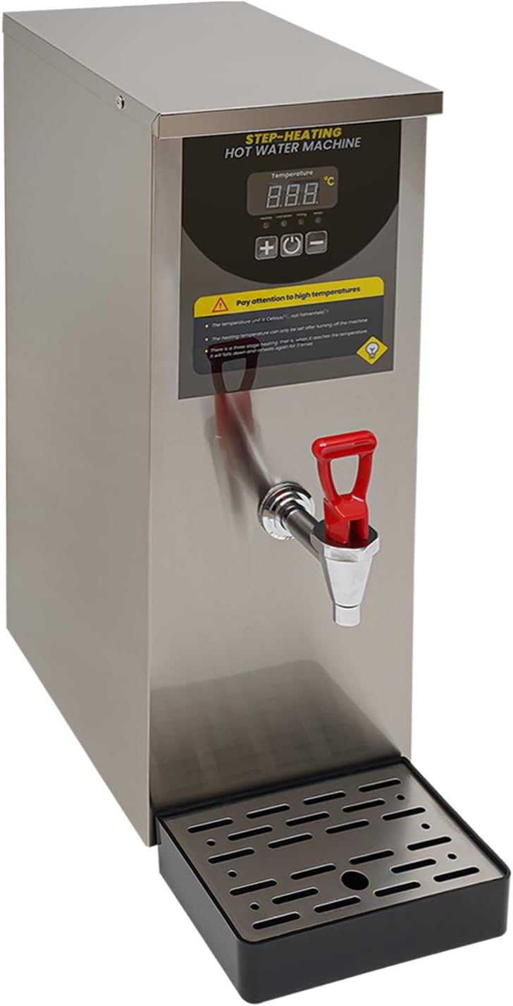 Step-Heating Commercial Hot Water Dispenser Countertop 2000W Fast Ready Water Boiler Machine Automatic 8L Water Boiler for Restaurant, Home, Office (Silver)