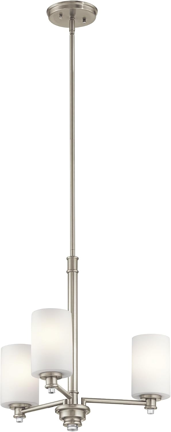 Kichler Joelson 18.5' 3 Light Mini Chandelier with Satin Etched Cased Opal and Clear Glass Accent Glass in Brushed Nickel