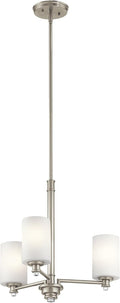 Kichler Joelson 18.5' 3 Light Mini Chandelier with Satin Etched Cased Opal and Clear Glass Accent Glass in Brushed Nickel