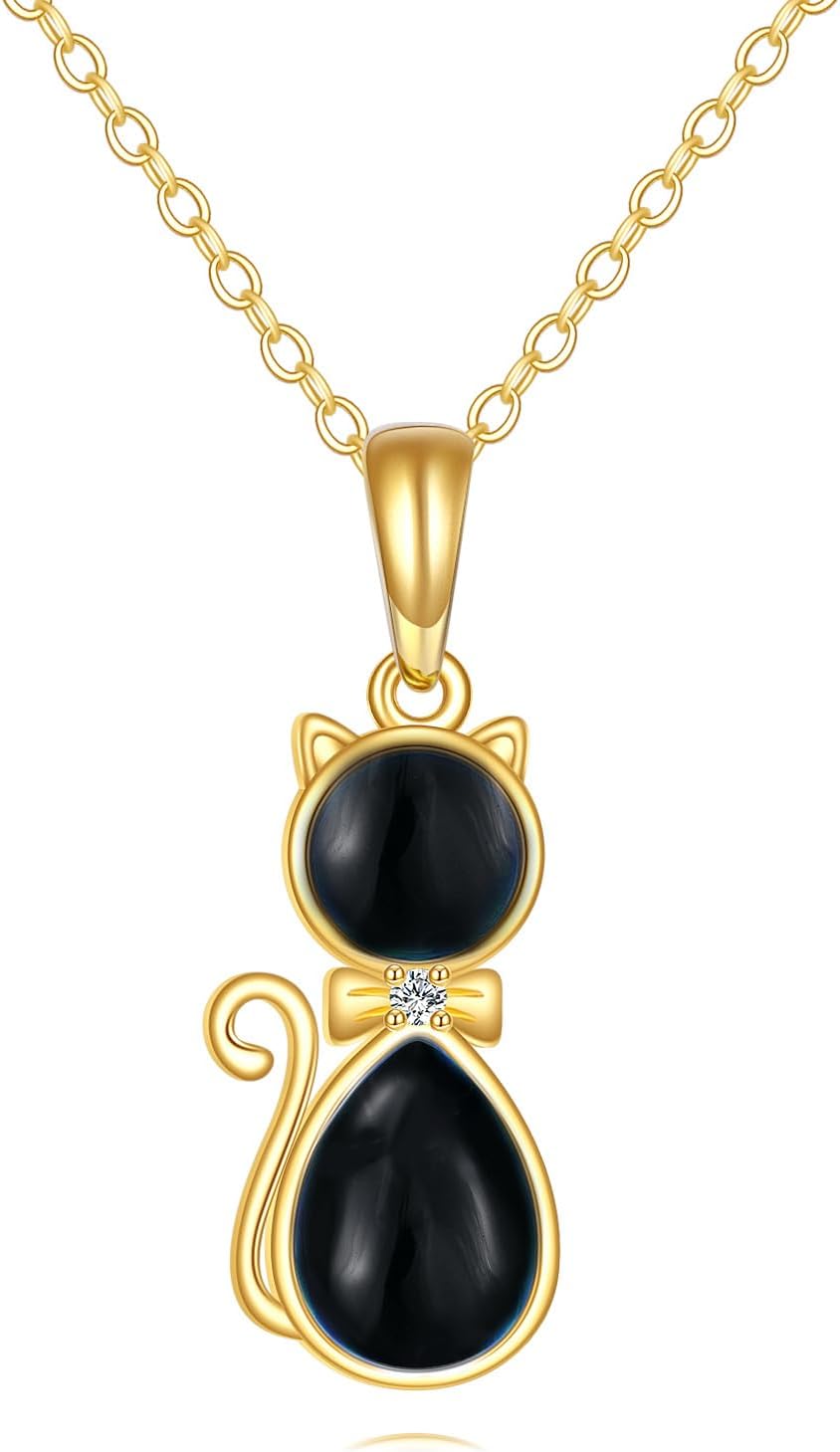 DOVRAN 14K Solid Gold Cat/Butterfly/Heart/Teardrop Necklace for Women 14K Gold Opal/Lapis Lazuli/Black Onyx Pendant Jewelry Gift for Women