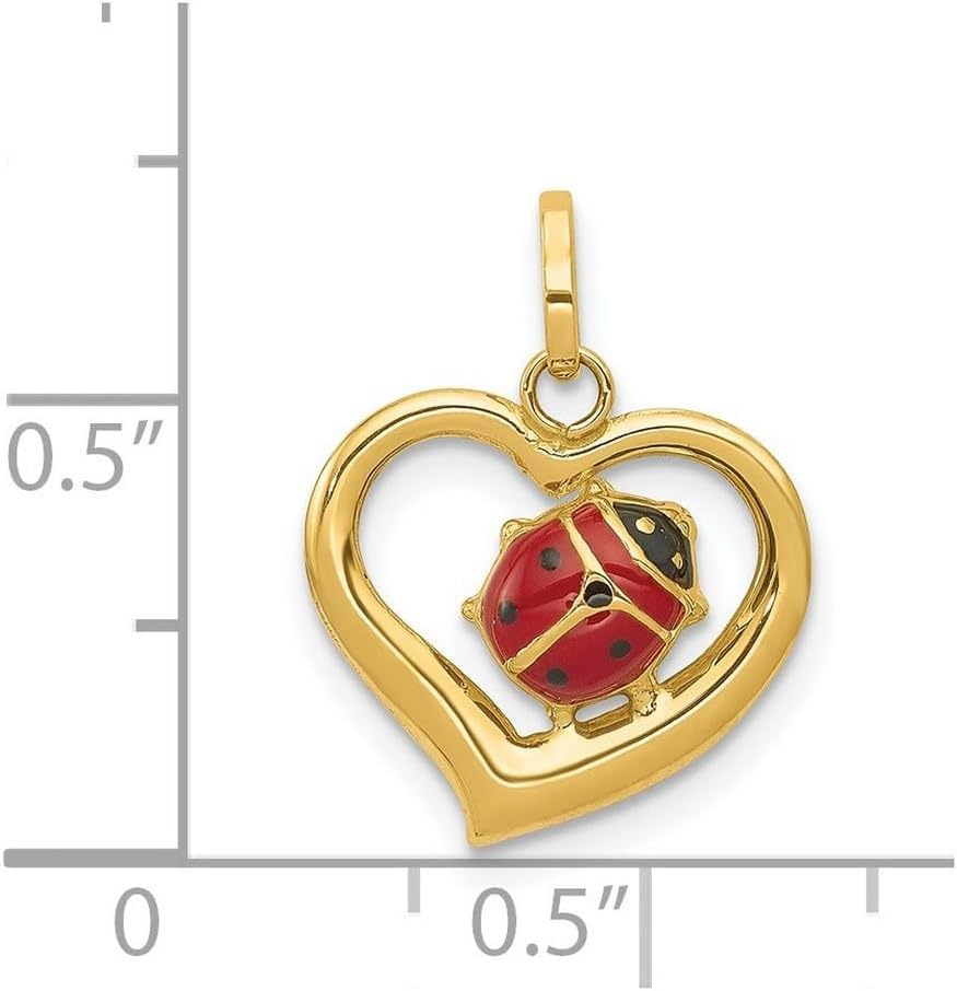 JewelryWeb 14k Yellow Gold Polished Enameled Ladybug In Love Heart Charm 18.5x14.5mm Pendant Necklace for Women