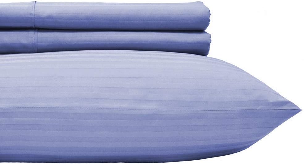 Royal Hotel Bedding Stripe Sheets - Split-Queen: Adjustable Queen Bed Sheets - 5PC Bed Sheet Set - 100% Cotton - 600 Thread Count - Deep Pocket, Split Queen, Periwinkle