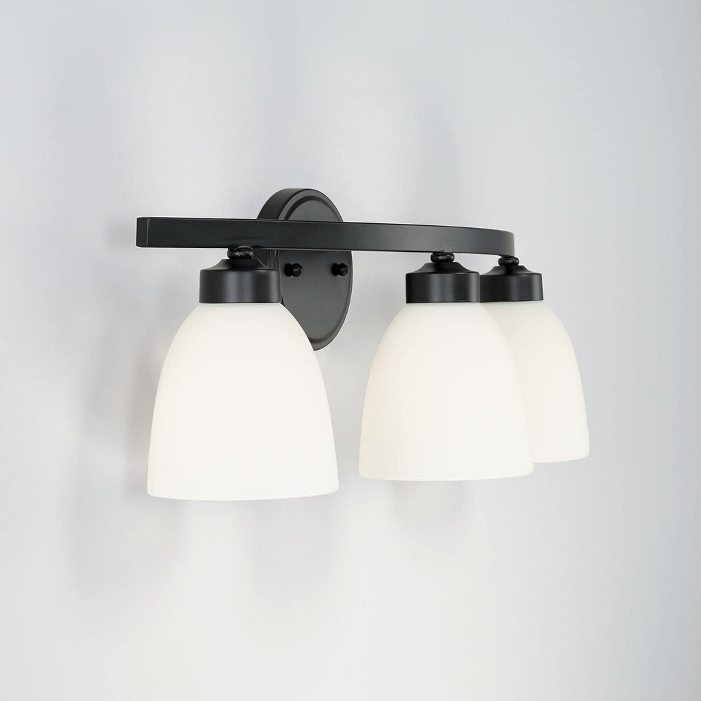 HomePlace by Capital Lighting 114331MB-333 Jameson Transitional Soft White Glass Bathroom Vanity Wall Light, 3-Light 300 Total Watts, 9' H x 21' W, Matte Black
