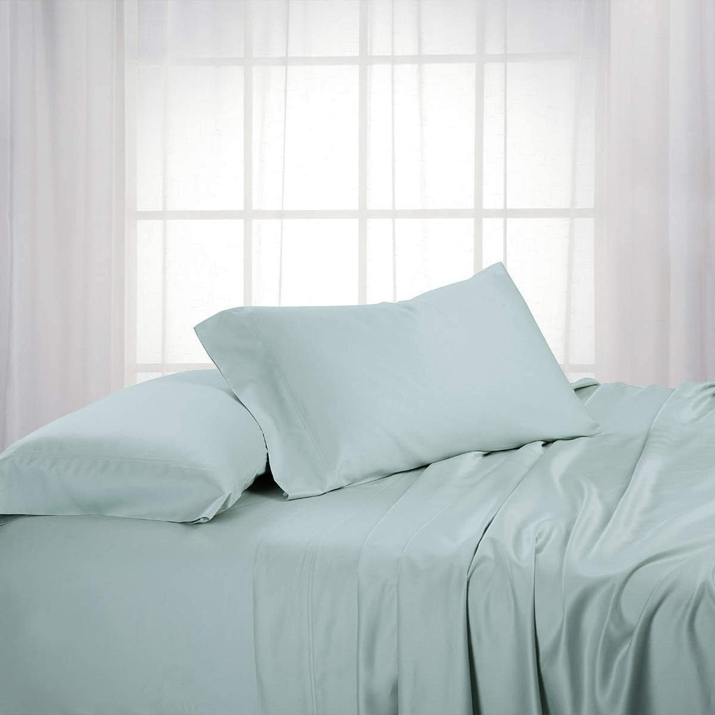 Solid 600-Thread-Count, Viscose Derived from Bamboo, Super Soft and Cool Bed Sheets Set (Twin Extra Long-XL, Sea)