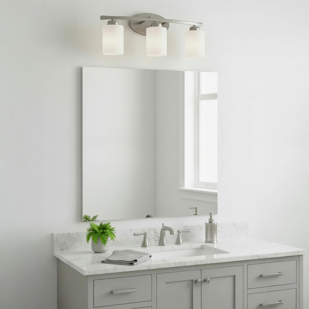 HomePlace Lighting 115231BN-338 Dixon Modern Soft White Glass Bathroom Vanity Wall Light, 3-Light 300 Total Watts, 9' H x 21' W, Brushed Nickel