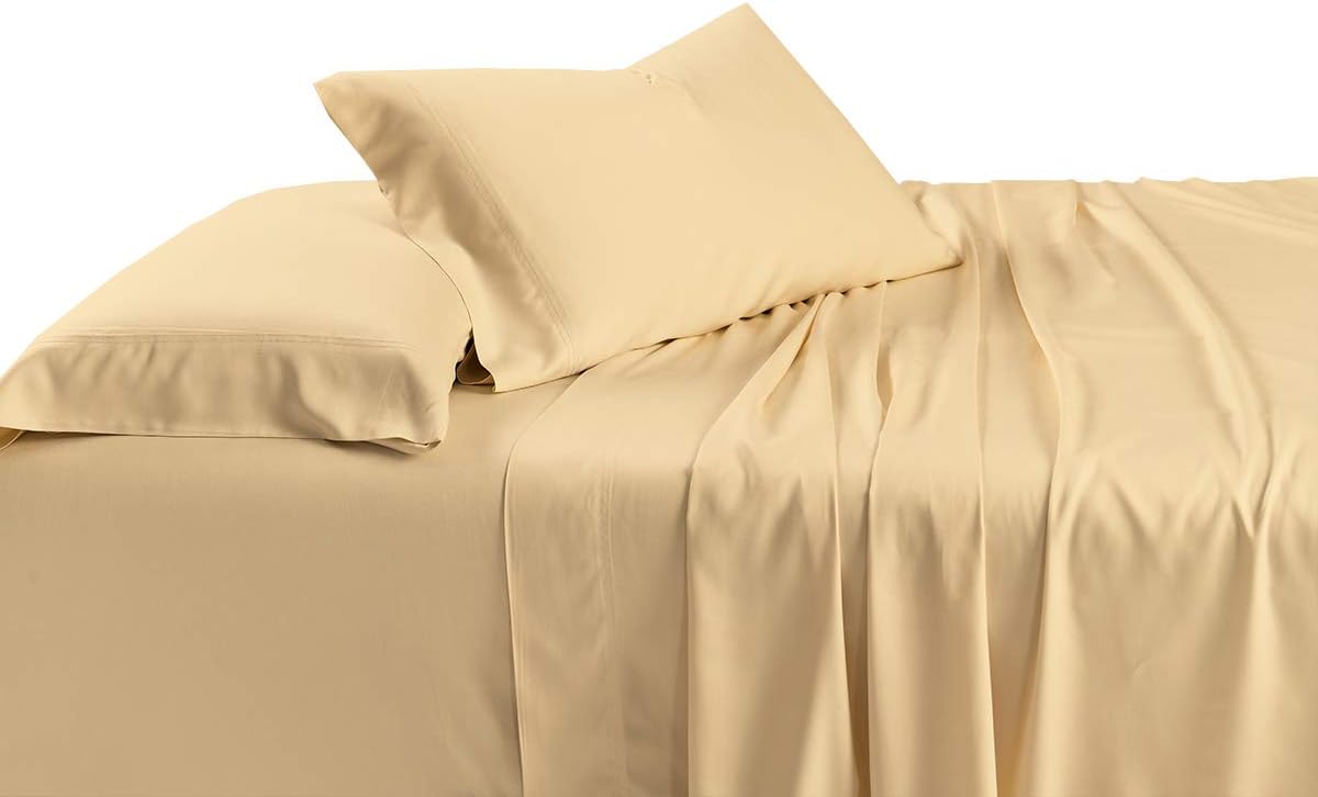 Solid 600-Thread-Count, Viscose Derived from Bamboo, Super Soft and Cool Queen Bed Sheets Set, Canvas