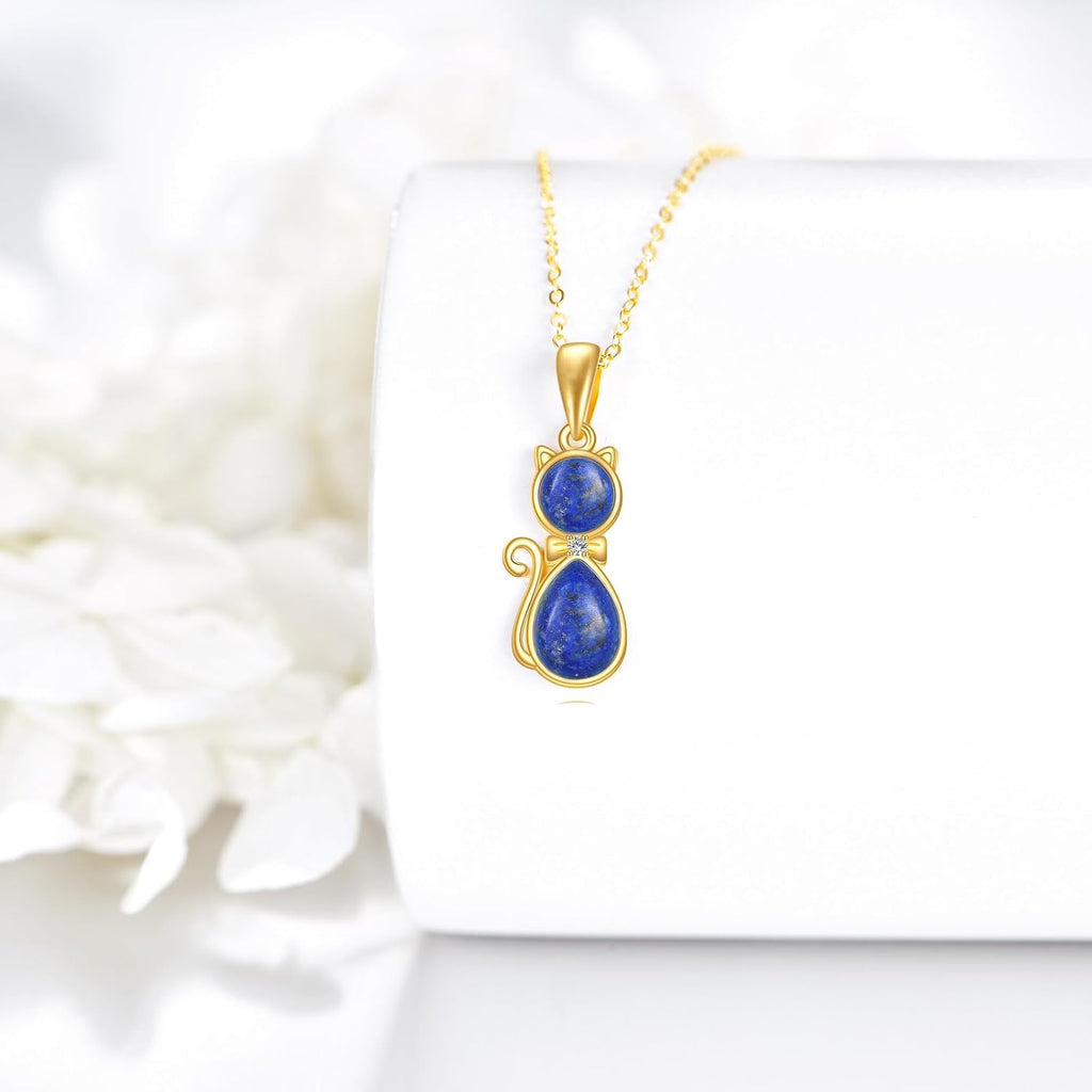 DOVRAN 14K Solid Gold Cat/Butterfly/Heart/Teardrop Necklace for Women 14K Gold Opal/Lapis Lazuli/Black Onyx Pendant Jewelry Gift for Women