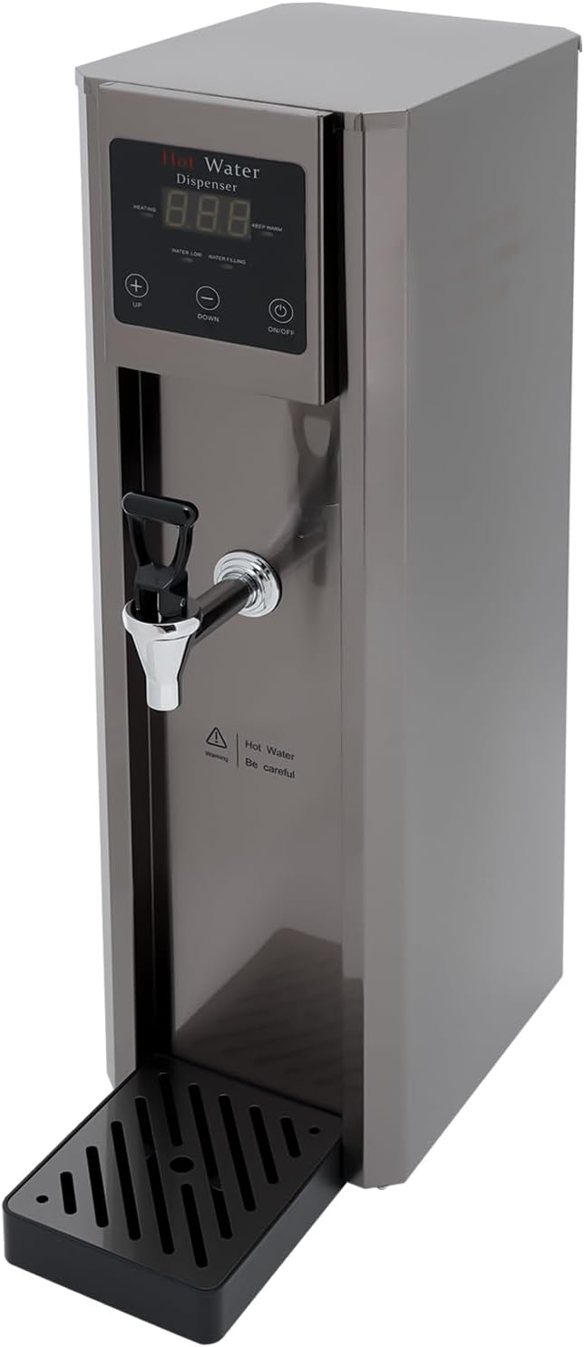 DYNAMI Commercial Hot Water Dispenser,1800W Large Electric Water Boiler 304 Stainless Steel Hot Water Machine, Adjustable Temperature,Intelligent Step Heating(10L/2.64 gal,Silver Gray)