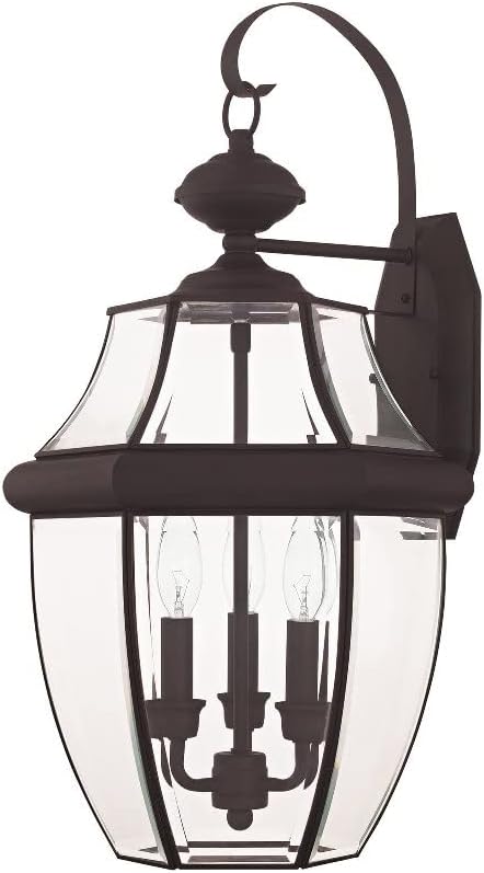Livex Lighting 2351-91 Outdoor Wall Lantern with Clear Beveled Glass Shades, Brushed Nickel