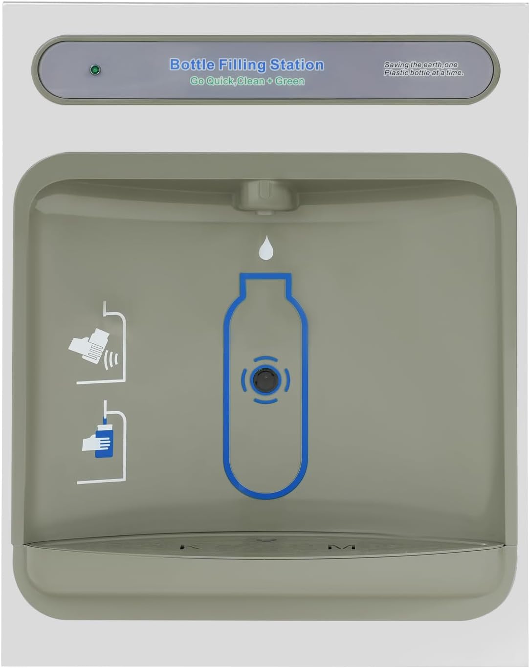 Wall Mounted Bottle Filling Station and Water Dispenser with Hands-Free Sensor, 5-6.82L/Min Flow & Filter - Grey Stainless Steel for Home Office Gym