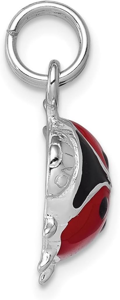 JewelryWeb 925 Sterling Silver Solid Enameled Red Ladybug Charm 12x9mm Wide Pendant Necklace for Women