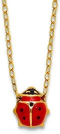 JewelryWeb 14k Yellow Gold Polished Enameled Ladybug Necklace Spring-Ring 6mm Wide Pendant Necklace for Women
